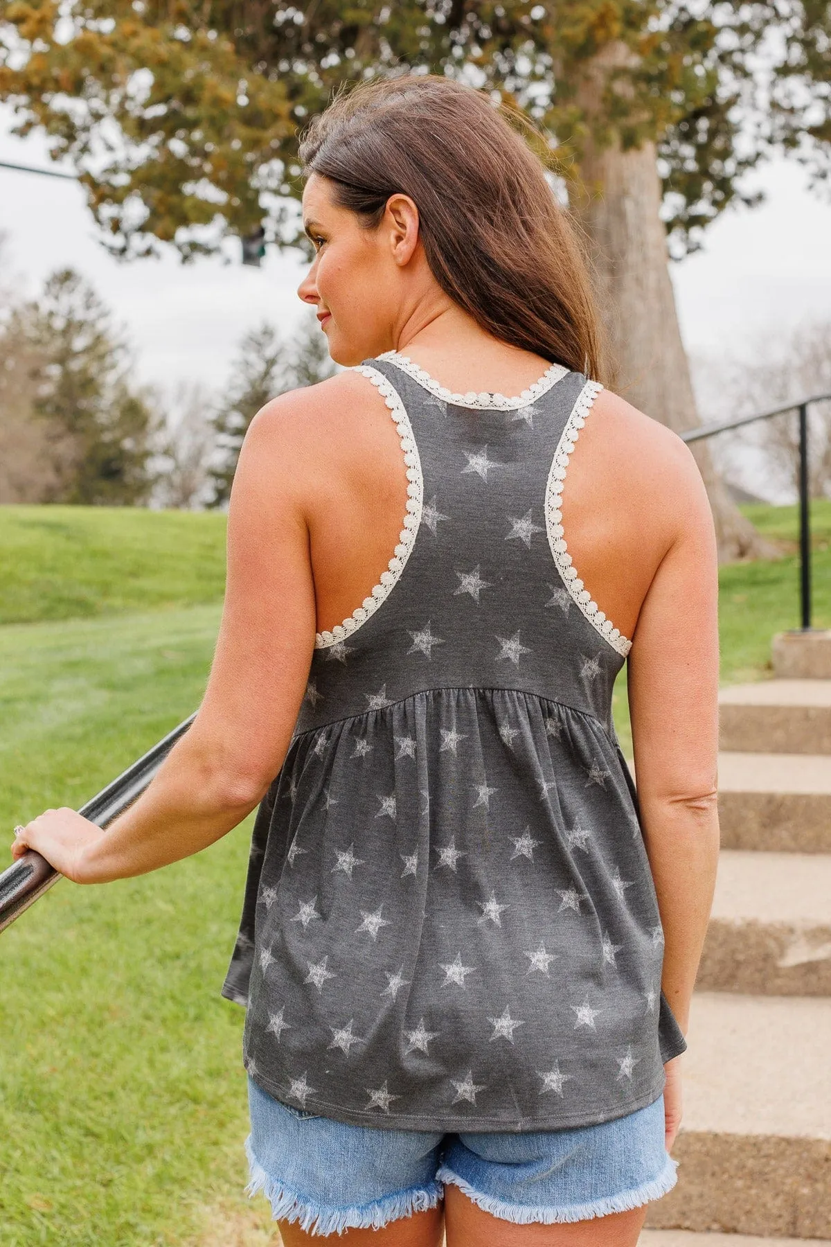 Liberty And Lace Babydoll Tank- Charcoal