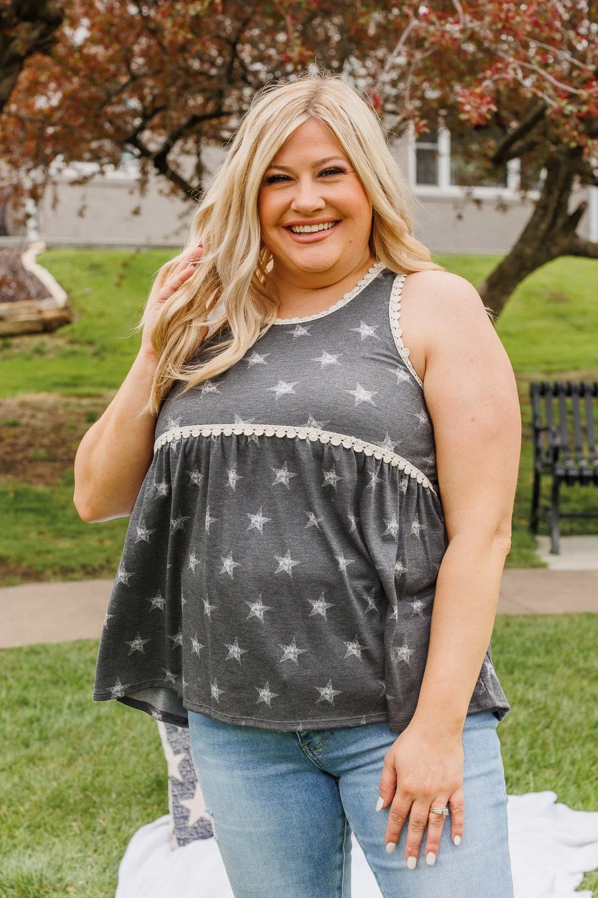 Liberty And Lace Babydoll Tank- Charcoal