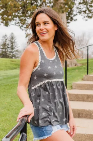 Liberty And Lace Babydoll Tank- Charcoal