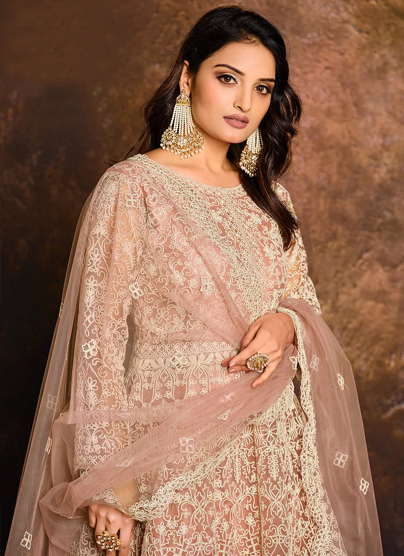 Light Peach Embroidered Indian Wedding Anarkali Suit