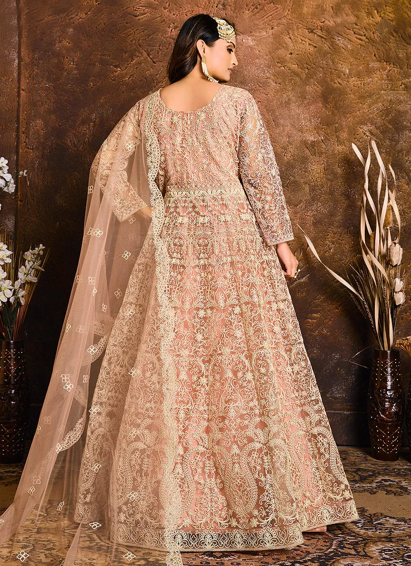Light Peach Embroidered Indian Wedding Anarkali Suit