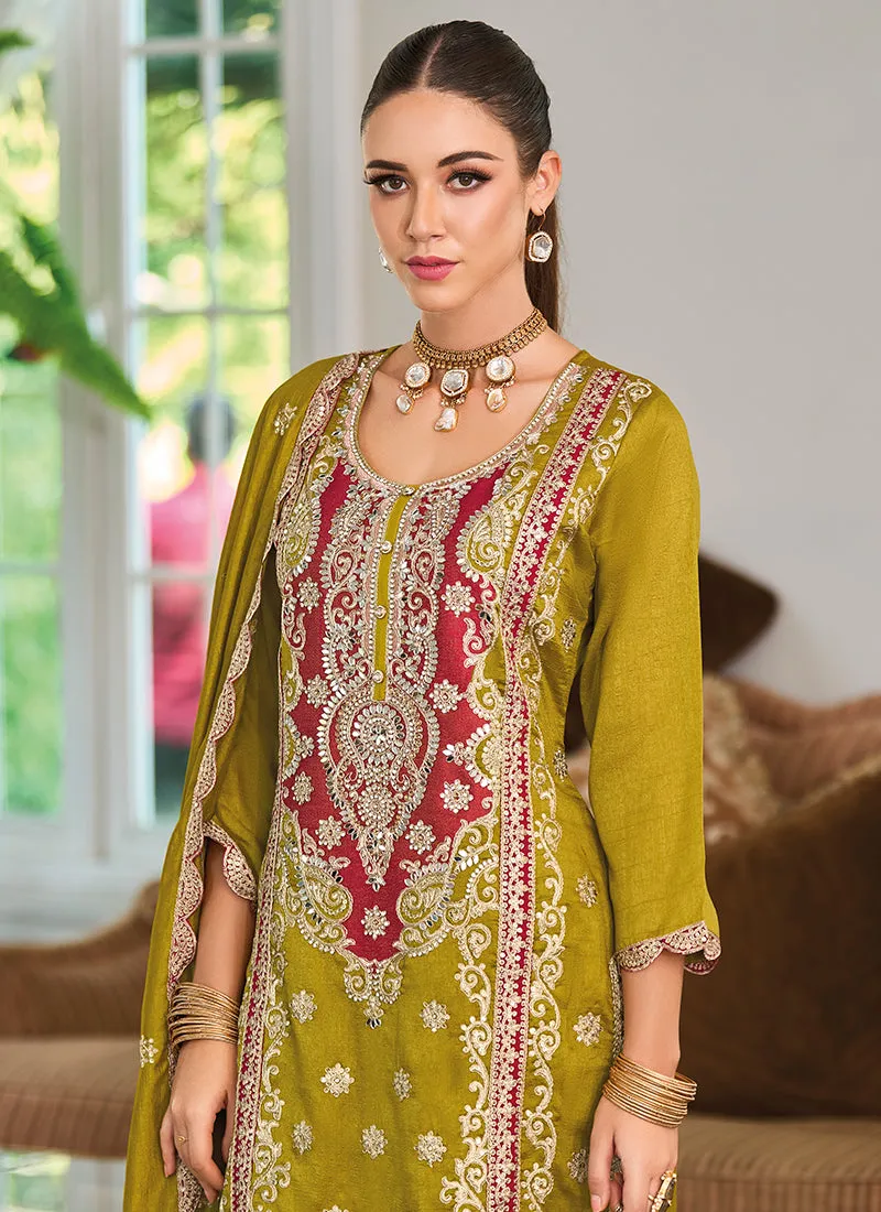 Lime Green Multicolored Embroidery Pakistani Suit