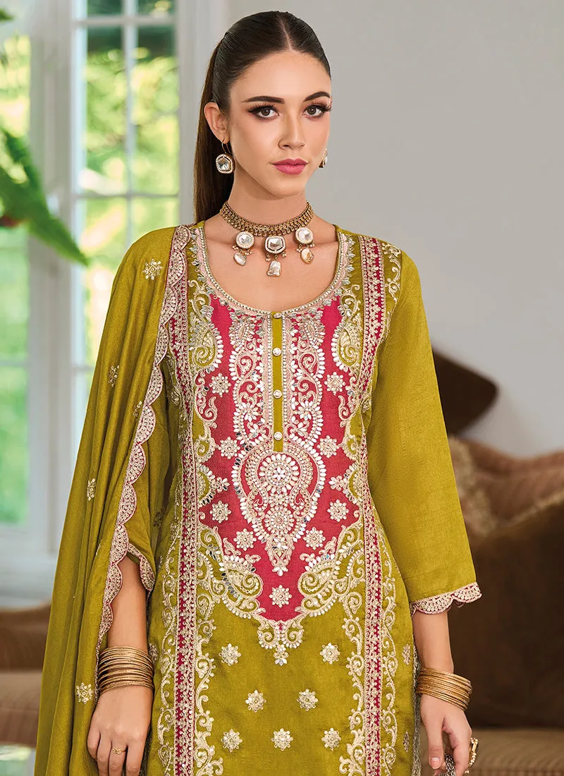Lime Green Multicolored Embroidery Pakistani Suit