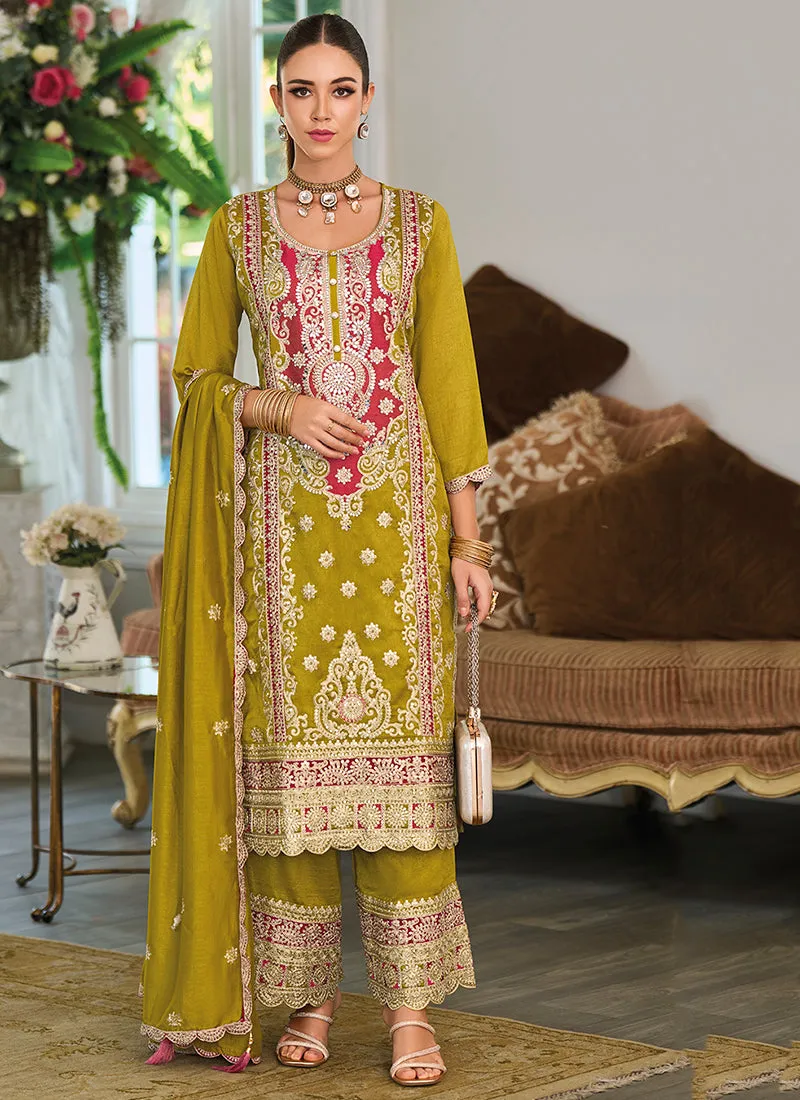 Lime Green Multicolored Embroidery Pakistani Suit