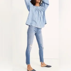Madewell 9&quot; Mid-Rise Skinny Jeans in Frankie Wash: Torn-Knee Edition
