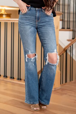 Maeve Mid Rise Distressed Flare Regular & Plus Sizes