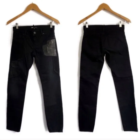 Maje Patchy Black Suede Leather Denim Jeans size 40