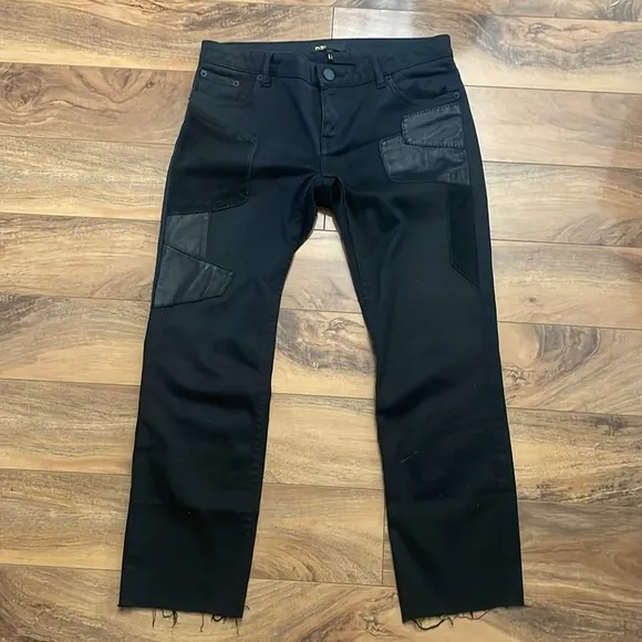 Maje Patchy Black Suede Leather Denim Jeans size 40