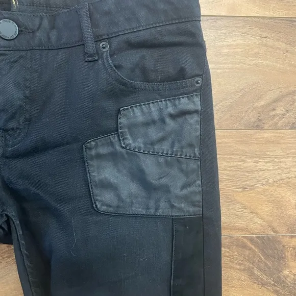 Maje Patchy Black Suede Leather Denim Jeans size 40