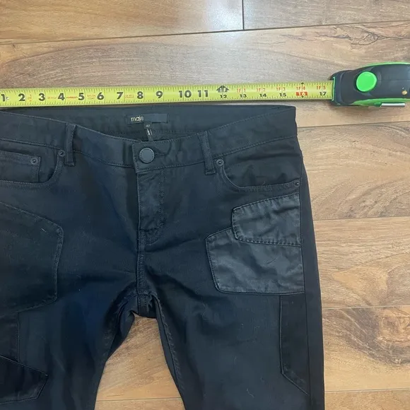 Maje Patchy Black Suede Leather Denim Jeans size 40