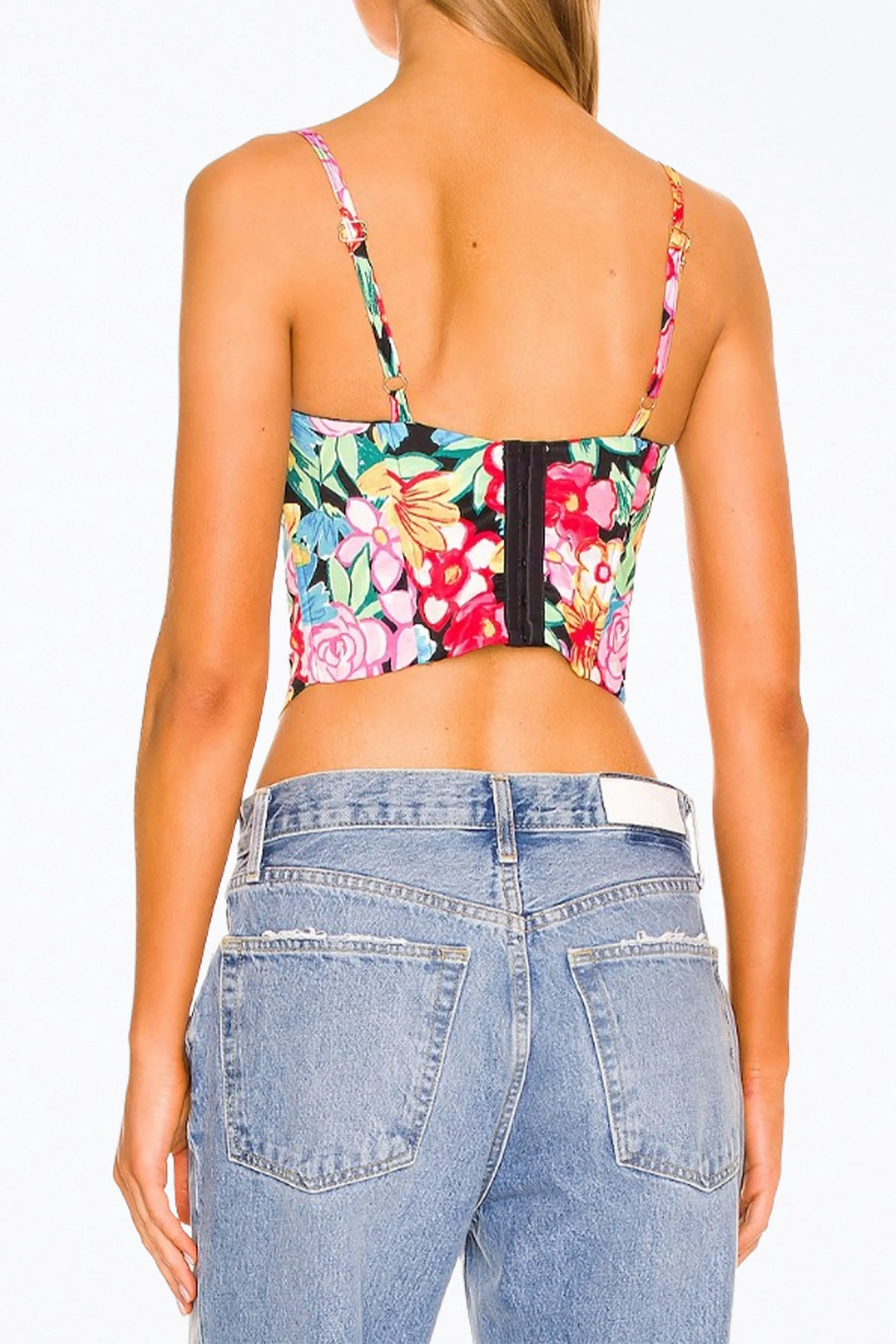 MALLORY FLORAL-PRINT BUSTIER SATIN TOP