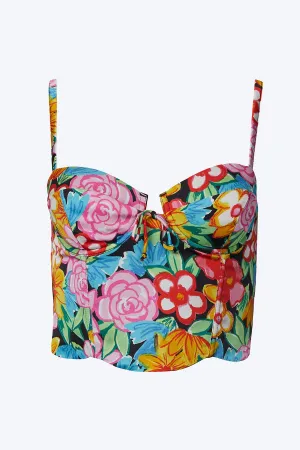 MALLORY FLORAL-PRINT BUSTIER SATIN TOP