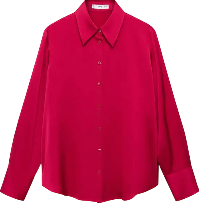 MANGO Red Satin Long Sleeve Shirt UK 8
