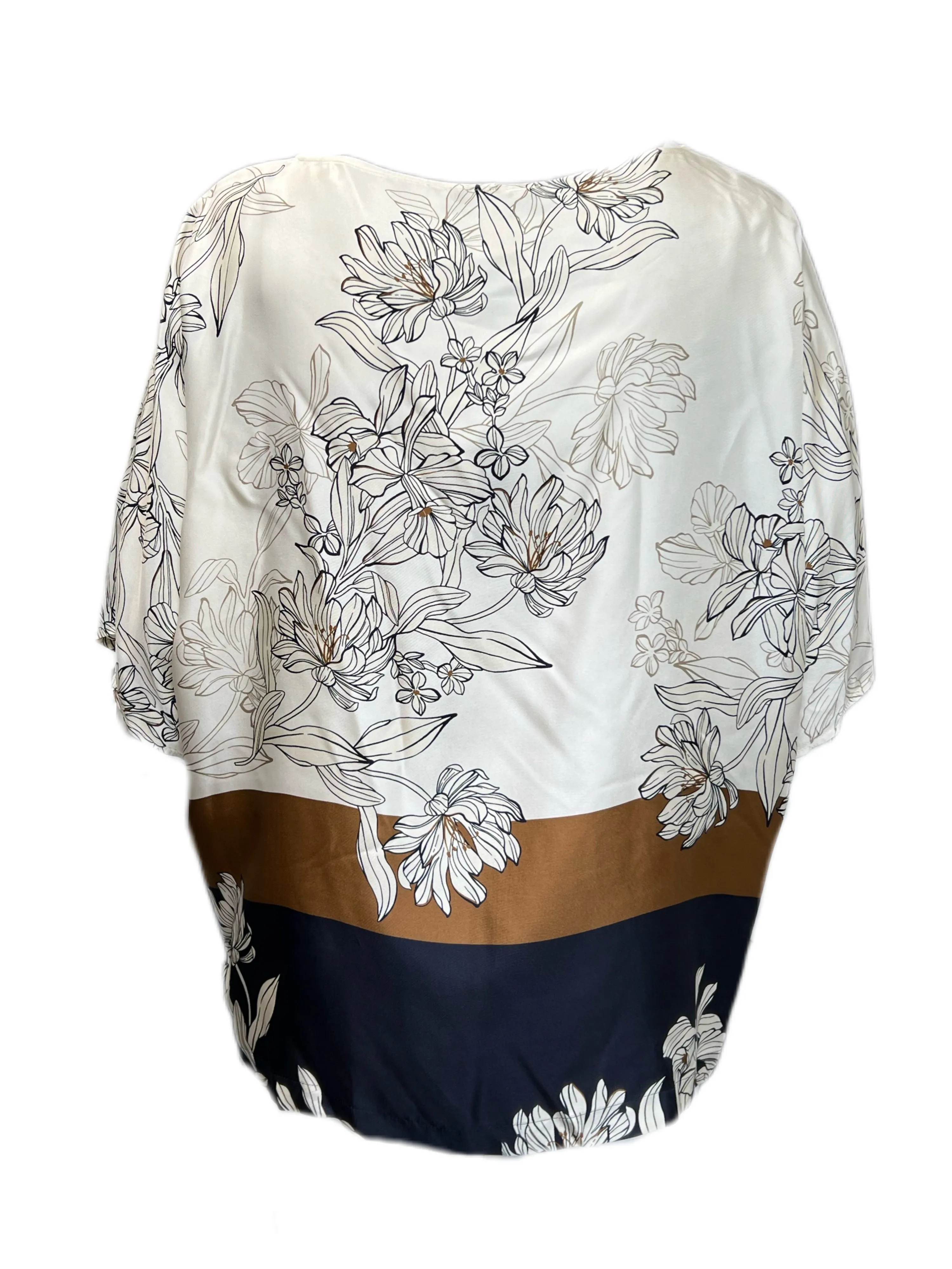 Marina Rinaldi Women's Ivory Famose Printed Silk Blouse NWT