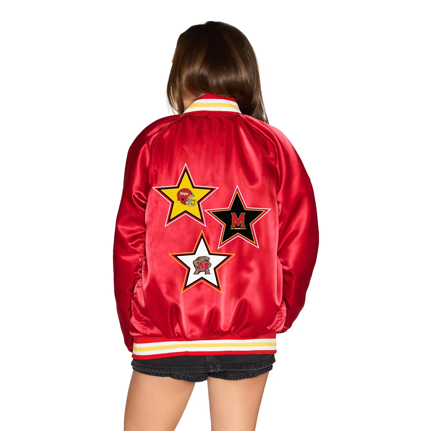 Maryland Terps Satin Letterman Bomber Jacket