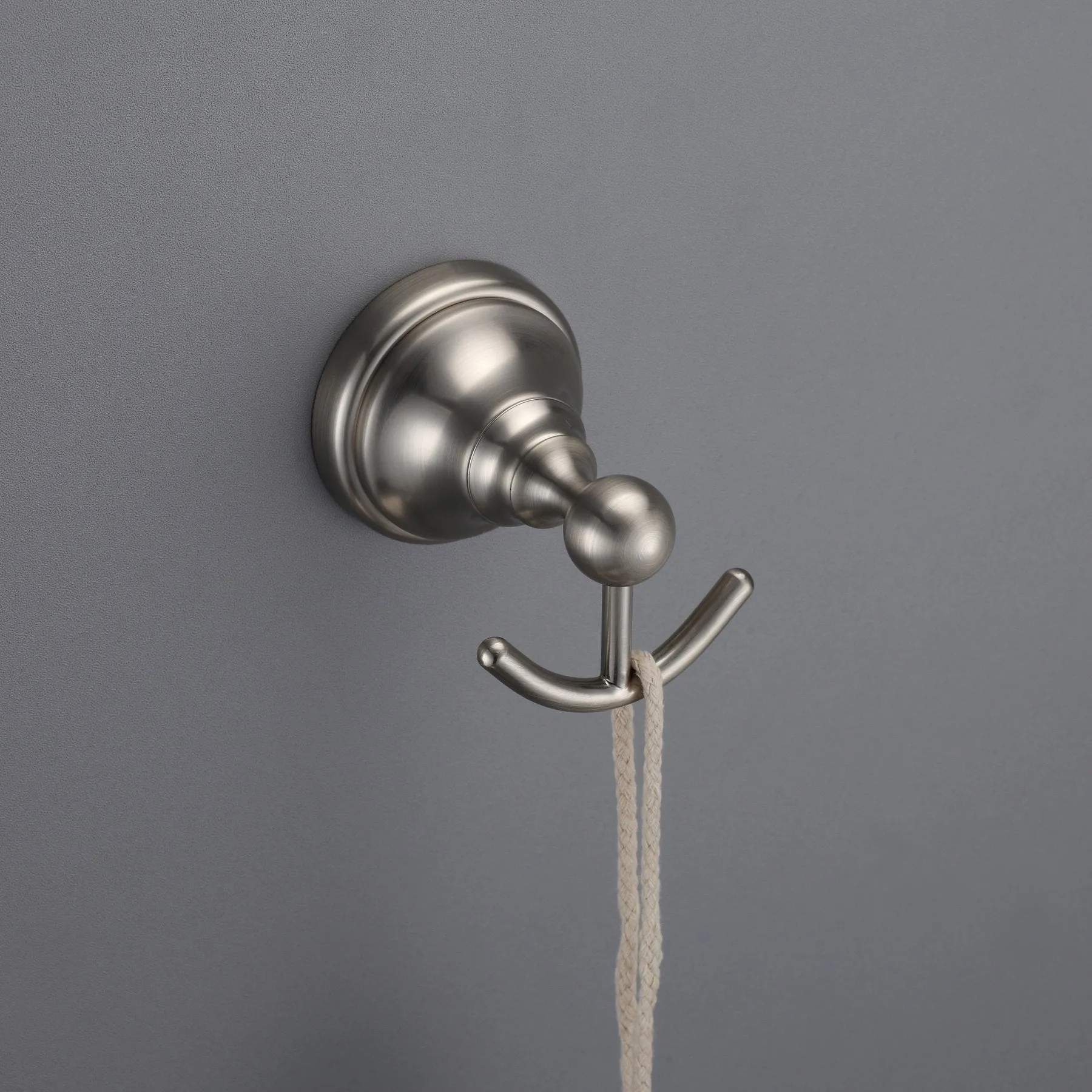 Maykke Boulder Double Towel and Robe Hook for Bathroom, Shower, or Kitchen Solid Brass Bath Robe Holder Coat Hanger in Bedroom 3 Colors to Choose from Brushed Nickel, OYA1031103