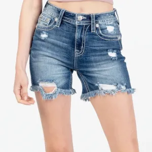 Miss Me Denim Heaven High Rise Mid-Short Distressed Bling Size 26 Jean Shorts