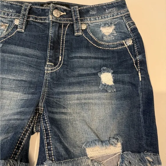 Miss Me Denim Heaven High Rise Mid-Short Distressed Bling Size 26 Jean Shorts