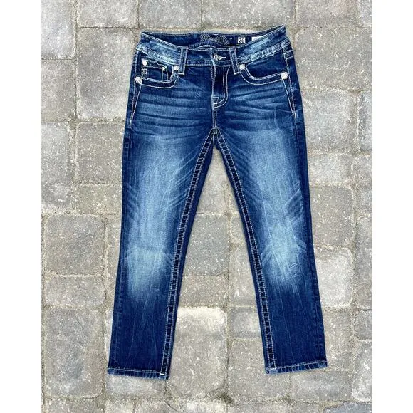Miss Me low rise distressed rhinestones crop jeans size 26x24