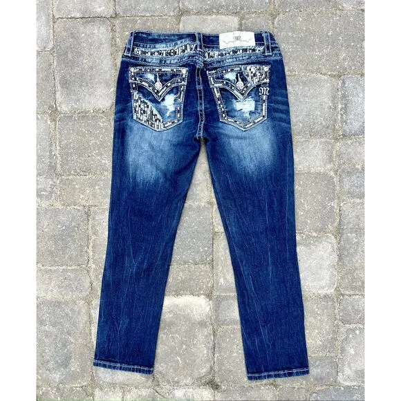 Miss Me low rise distressed rhinestones crop jeans size 26x24