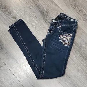 Miss Me Rhinestone Aztec Embroidered Signature Skinny Dark Jeans