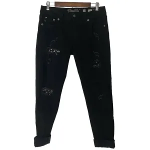 Miss Me Signature Black Bling Gems Distressed Skinny Jeans Size 30; EUC