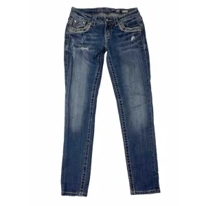 Miss Me Signature Skinny Jeans Women's Medium Wash Blue‎ Distressed Size 26