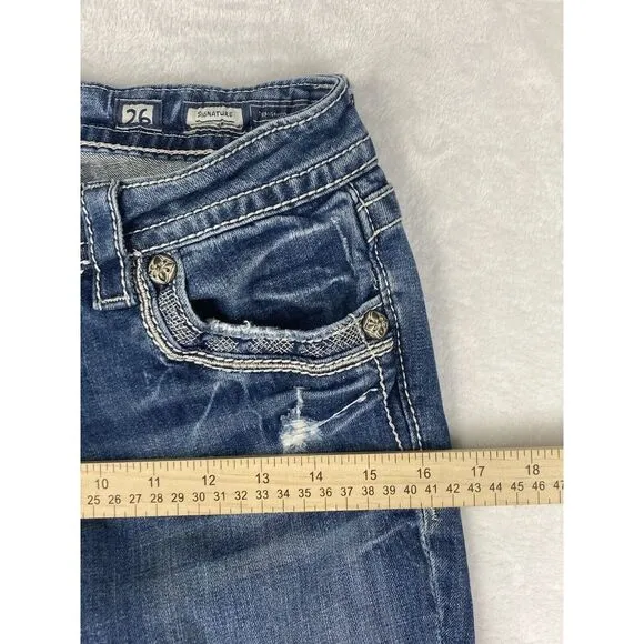 Miss Me Signature Skinny Jeans Women's Medium Wash Blue‎ Distressed Size 26