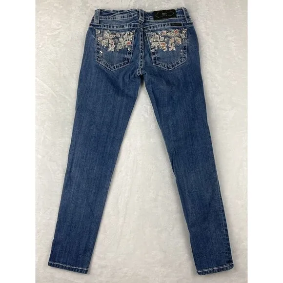 Miss Me Signature Skinny Jeans Women's Medium Wash Blue‎ Distressed Size 26