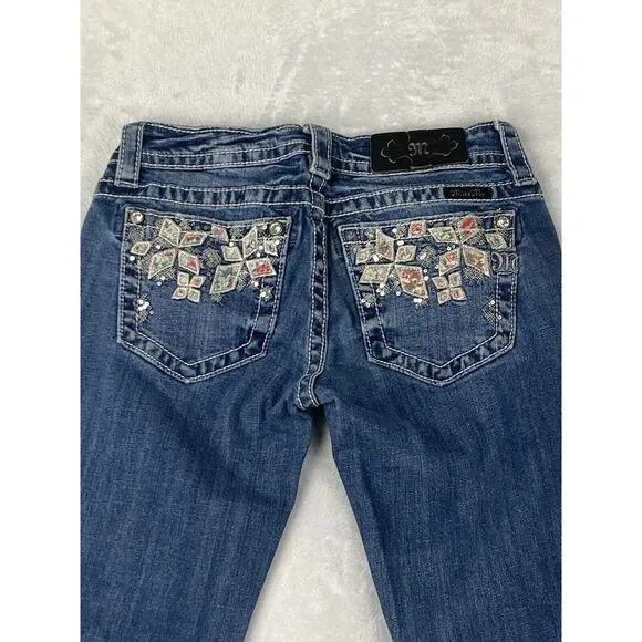 Miss Me Signature Skinny Jeans Women's Medium Wash Blue‎ Distressed Size 26