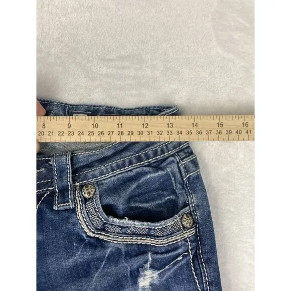 Miss Me Signature Skinny Jeans Women's Medium Wash Blue‎ Distressed Size 26
