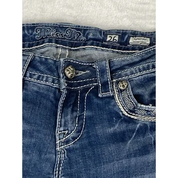 Miss Me Signature Skinny Jeans Women's Medium Wash Blue‎ Distressed Size 26
