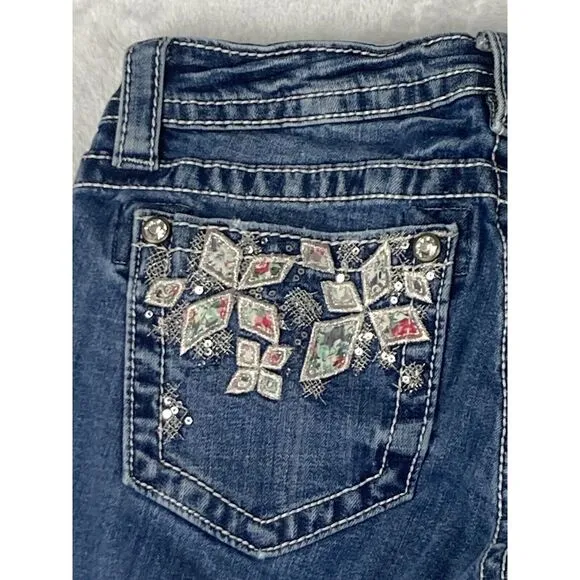 Miss Me Signature Skinny Jeans Women's Medium Wash Blue‎ Distressed Size 26