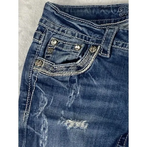 Miss Me Signature Skinny Jeans Women's Medium Wash Blue‎ Distressed Size 26