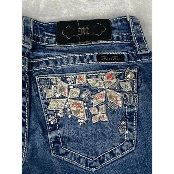 Miss Me Signature Skinny Jeans Women's Medium Wash Blue‎ Distressed Size 26