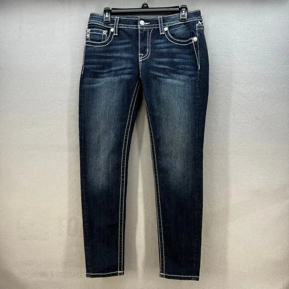 Miss Me Women’s Jeans Size 29x29.5 (8) Low Rise Skinny Cheetah Print Blingy EUC