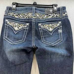 Miss Me Women’s Jeans Size 29x29.5 (8) Low Rise Skinny Cheetah Print Blingy EUC