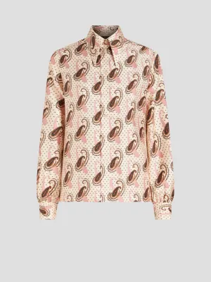 Multi-Print Silk Shirt in Ivory