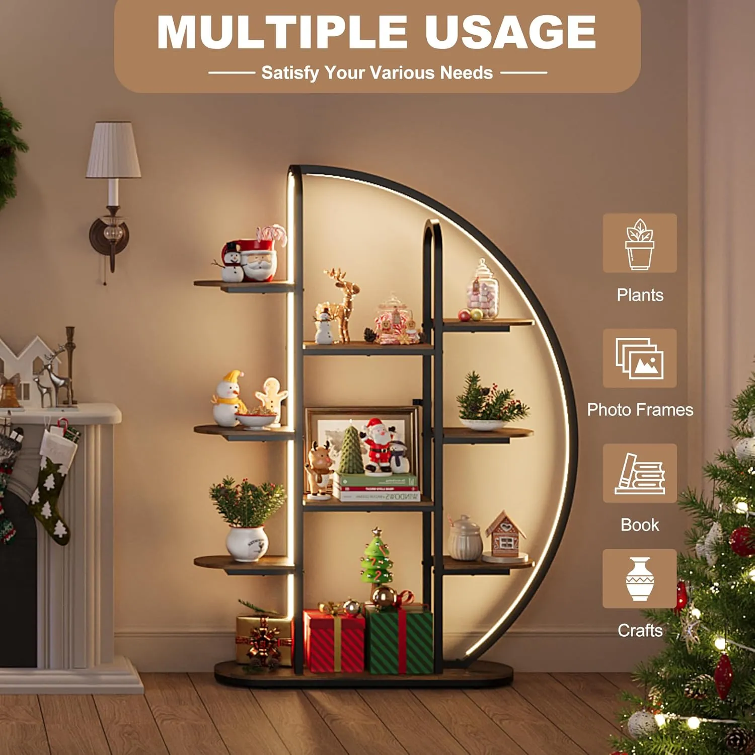New Assembled 9 Tier Moon-Shaped Plant Rack with LED Lights! Retail $541 