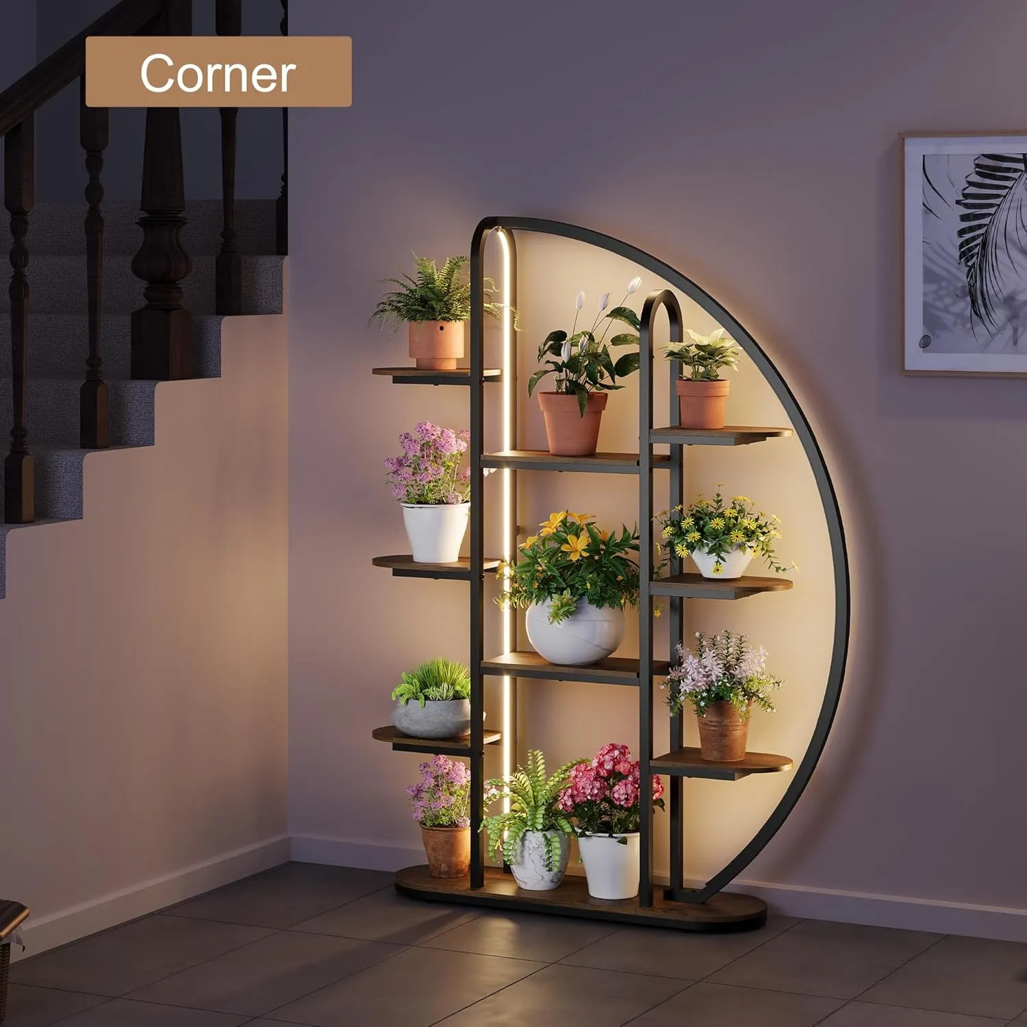 New Assembled 9 Tier Moon-Shaped Plant Rack with LED Lights! Retail $541 