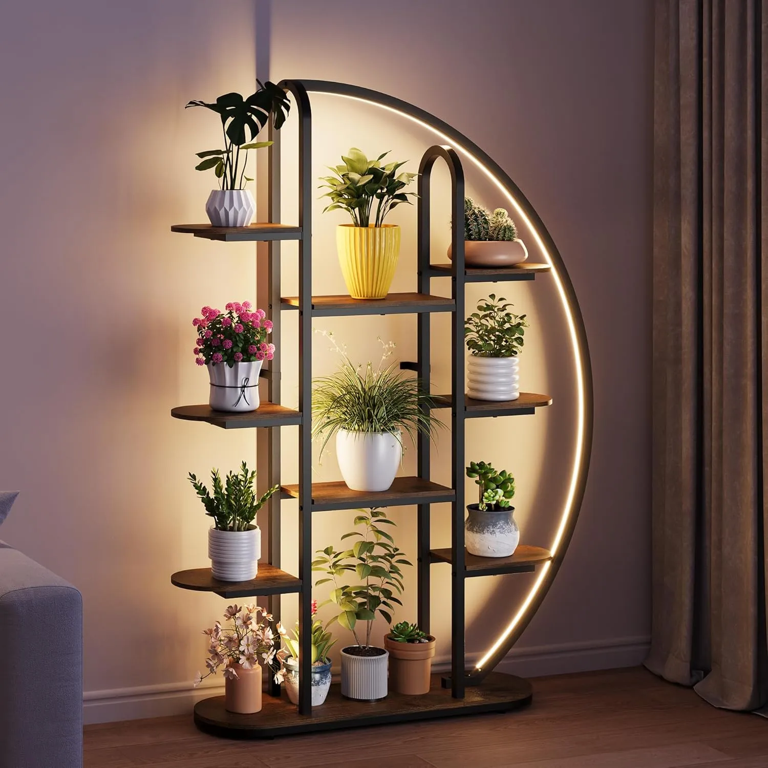 New Assembled 9 Tier Moon-Shaped Plant Rack with LED Lights! Retail $541 