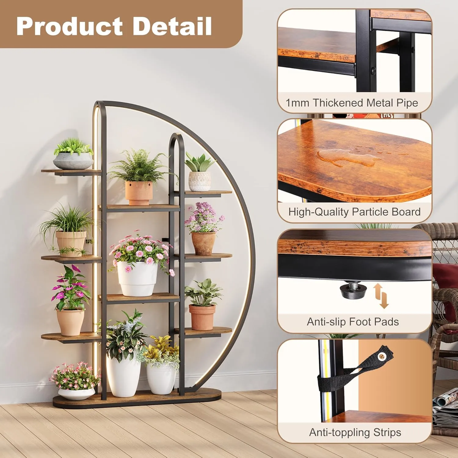 New Assembled 9 Tier Moon-Shaped Plant Rack with LED Lights! Retail $541 