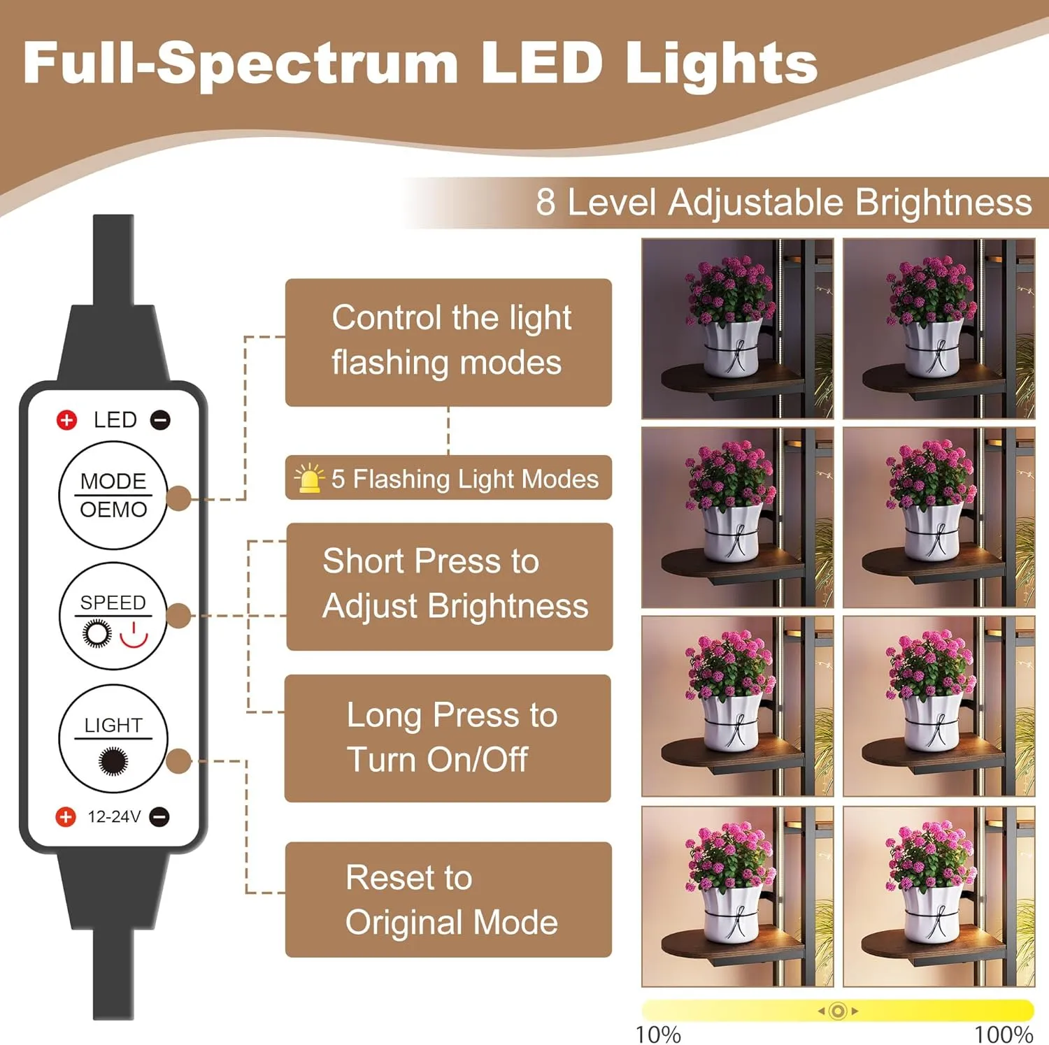 New Assembled 9 Tier Moon-Shaped Plant Rack with LED Lights! Retail $541 