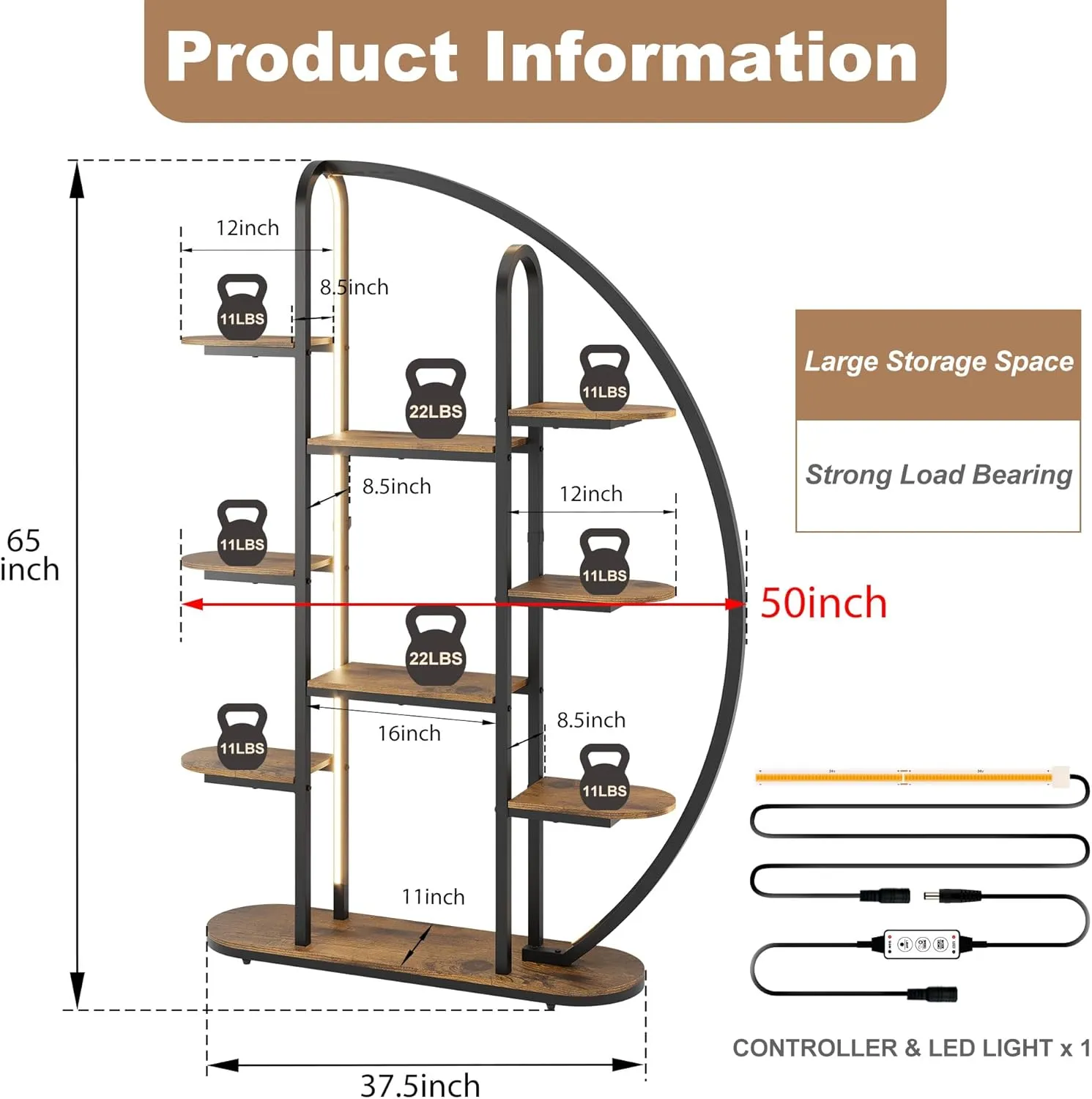 New Assembled 9 Tier Moon-Shaped Plant Rack with LED Lights! Retail $541 