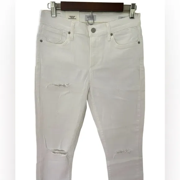 NWT Agolde Womens Jeans Sz 28 White High Rise Distressed Sophie Crop Raw Hem