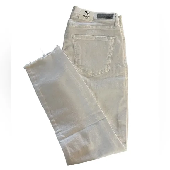 NWT Agolde Womens Jeans Sz 28 White High Rise Distressed Sophie Crop Raw Hem