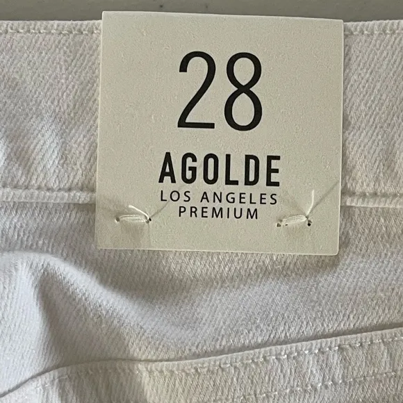 NWT Agolde Womens Jeans Sz 28 White High Rise Distressed Sophie Crop Raw Hem