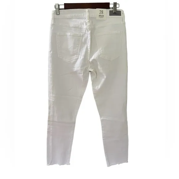 NWT Agolde Womens Jeans Sz 28 White High Rise Distressed Sophie Crop Raw Hem