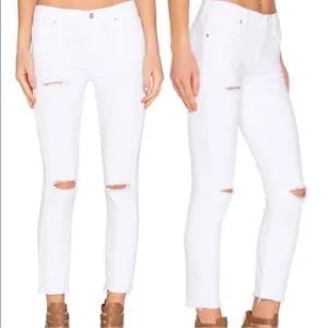 NWT Agolde Womens Jeans Sz 28 White High Rise Distressed Sophie Crop Raw Hem
