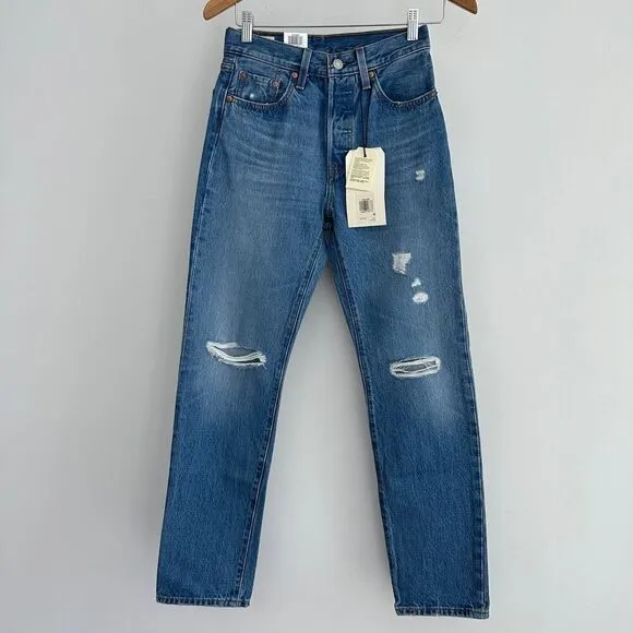 NWT Levi's 501 high rise straight leg distressed jeans